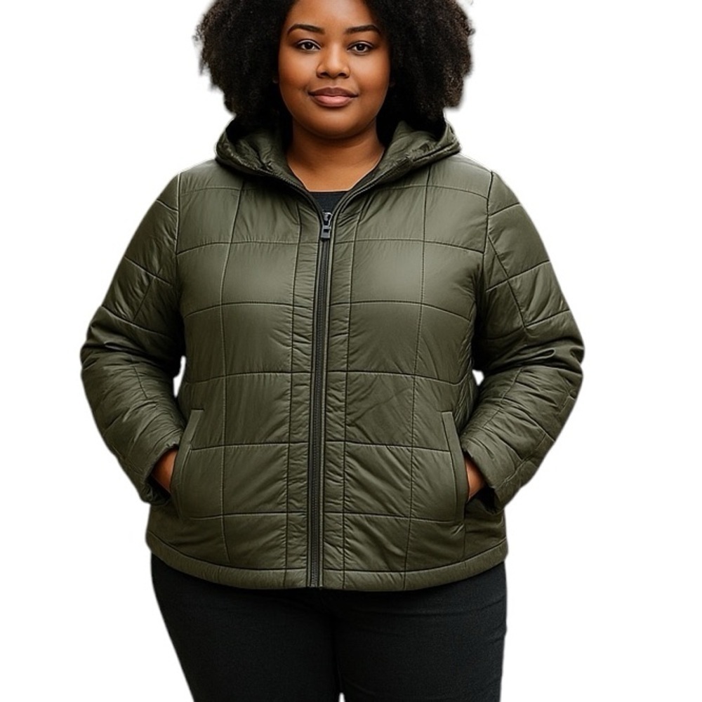 NWOT Luvamia XL Army Green Lightweight Hooded Puffer Jacket - Picture 1 of 10